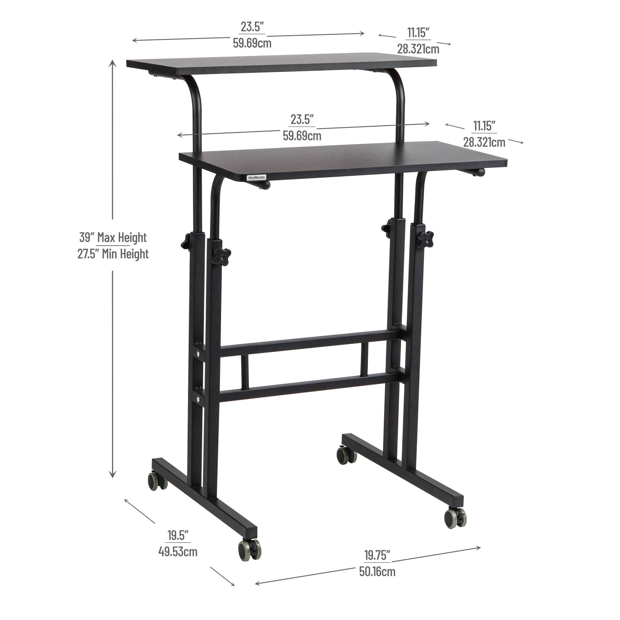 Mind Reader Black Mobile Sitting or Standing Desk